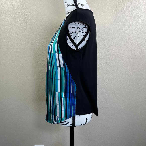 Worthington Spreadsheet Black Green & White Short Sleeve Shirt size S  preppy - Picture 10 of 12